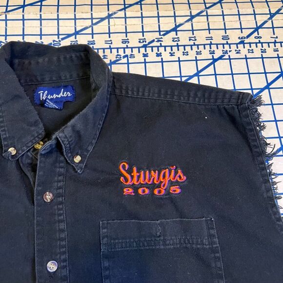 Strugis 2005 Denim Button Shirt Size XL Black Sleeveless Chest Embroidery - Picture 5 of 10